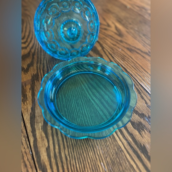 Moon and Stars Glass LE Smith Colonial Blue 2pc COVERED ROUND BUTTER DISH Vtg - Picture 4 of 5